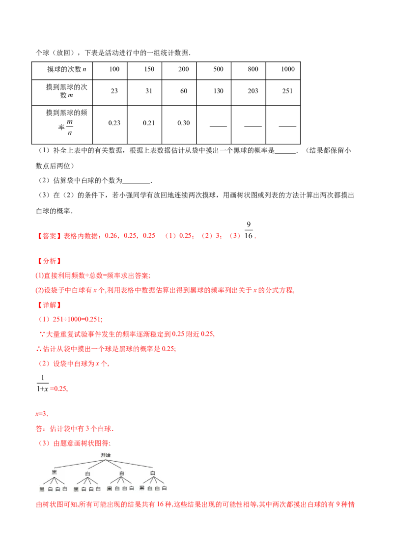 25.3用频率估计概率(提升训练)(解析版)_初中数学人教版_9上-初中数学人教版_06习题试卷_1同步练习_同步练习（第2套）