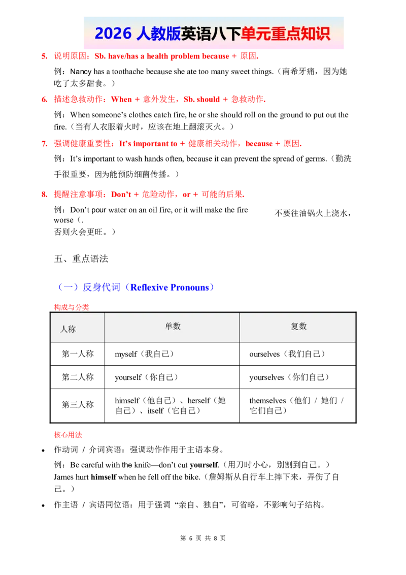 2026春人教版英语八下单元重点知识Unit2_2026春新人教版八下_14单元重点知识讲解U1-U4