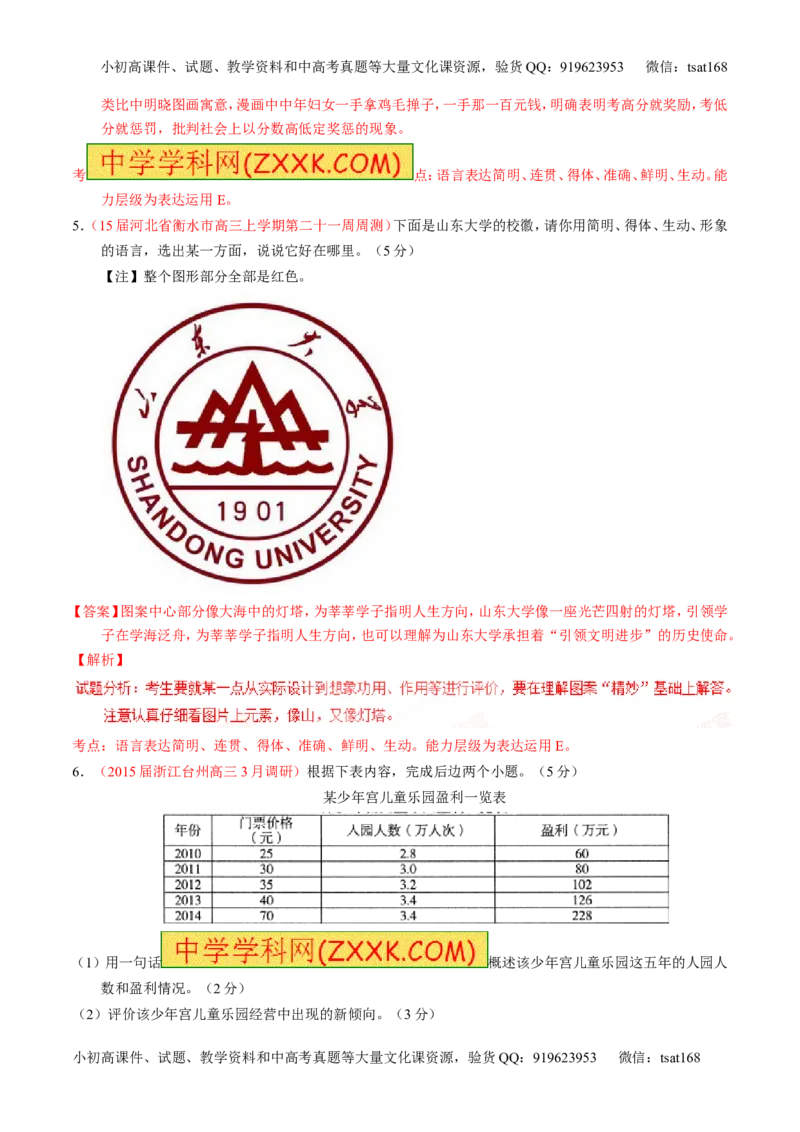 学科网二轮讲练测专题9：语言表达之图文转换（测案）（教师版）_高语_1高中语文_2016年高考语文二轮复习讲练测全套打包（全套打包162份）