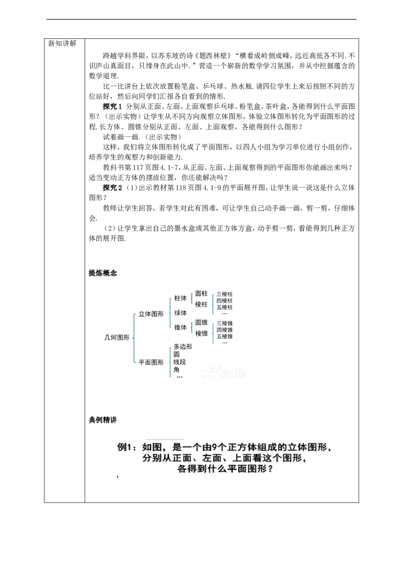 4.1.1立体图形与平面图形学案_初中数学人教版_7上-初中数学人教版_7上-初中数学人教版（旧版）赠送_01课件+教案（配套）_01课件+教案+学案（新课标）_学案