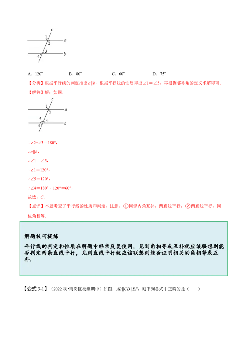 5.3平行线的性质（解析版）_初中数学人教版_7下-初中数学人教版_7下-初中数学人教版（旧版）赠送_07专项讲练_题型&middot;技巧培优系列2022-2023学年七年级数学下册同步精讲精练(人教版)