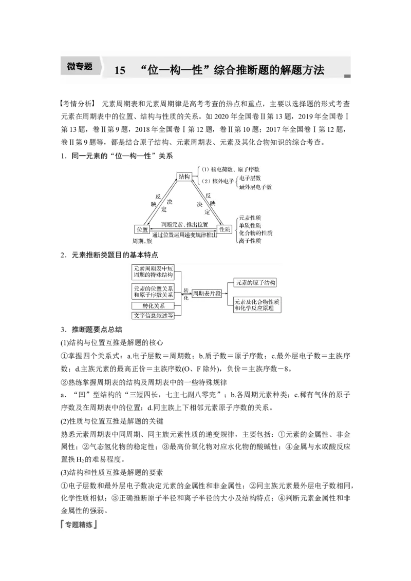 2022年高考化学一轮复习第5章第28讲　微专题15　&ldquo;位&mdash;构&mdash;性&rdquo;综合推断题的解题方法_05高考化学_新高考复习资料_2022年新高考资料_2022年一轮复习各版本