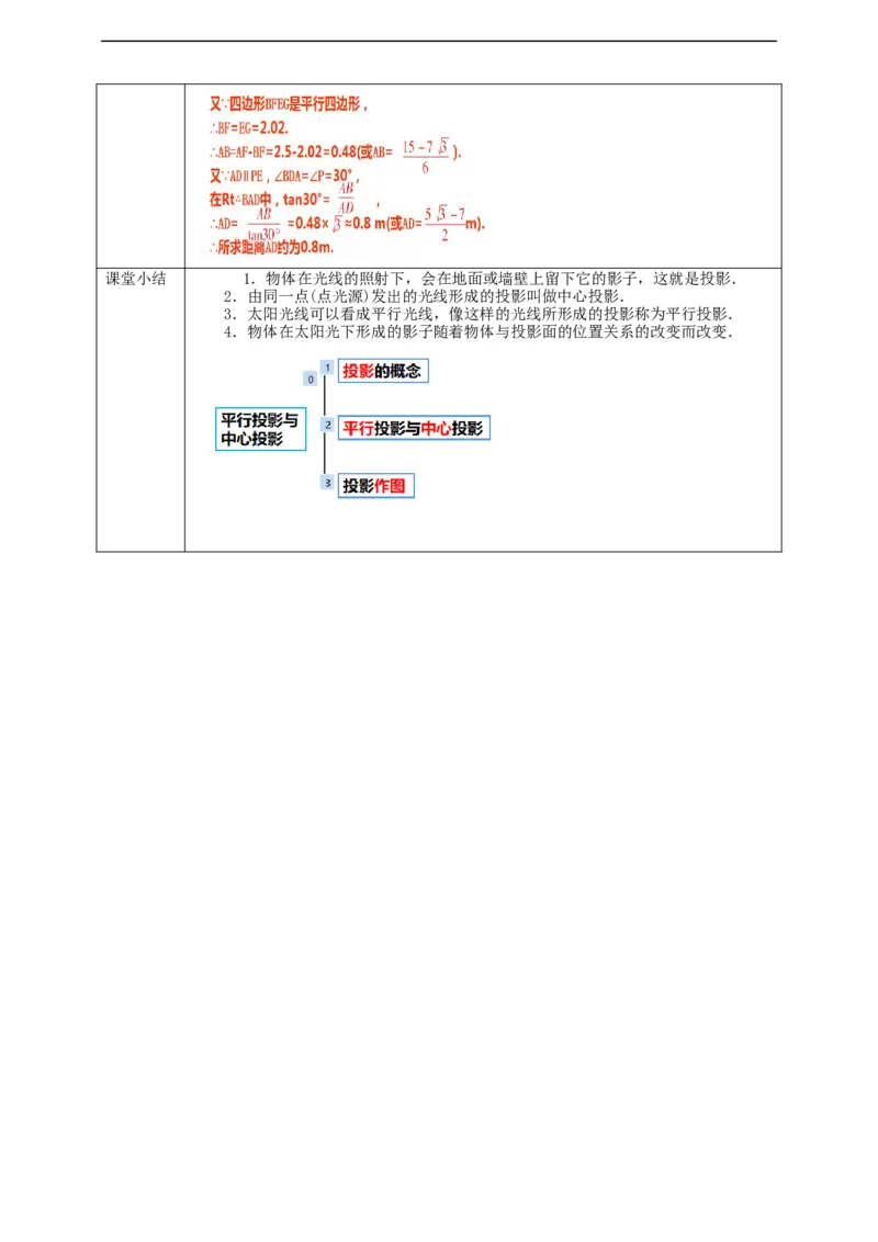 29.1投影（1）学案_初中数学人教版_9下-初中数学人教版_01课件+教案（配套）_课件+教案+学案（配套版）