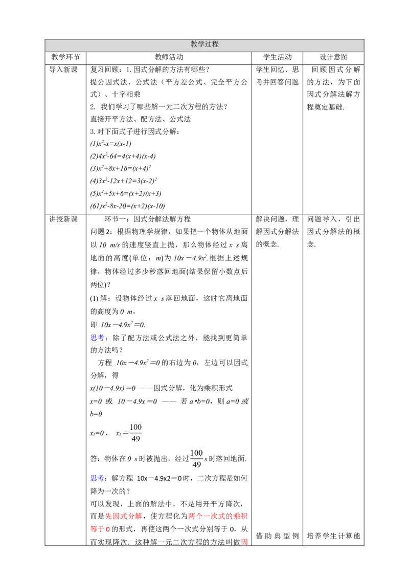 21.2.3因式分解法解一元二次方程教案_初中数学人教版_9上-初中数学人教版_01课件+教案（配套）_课件+教案第二套_21.2.3因式分解法课件（共28张PPT）+教案