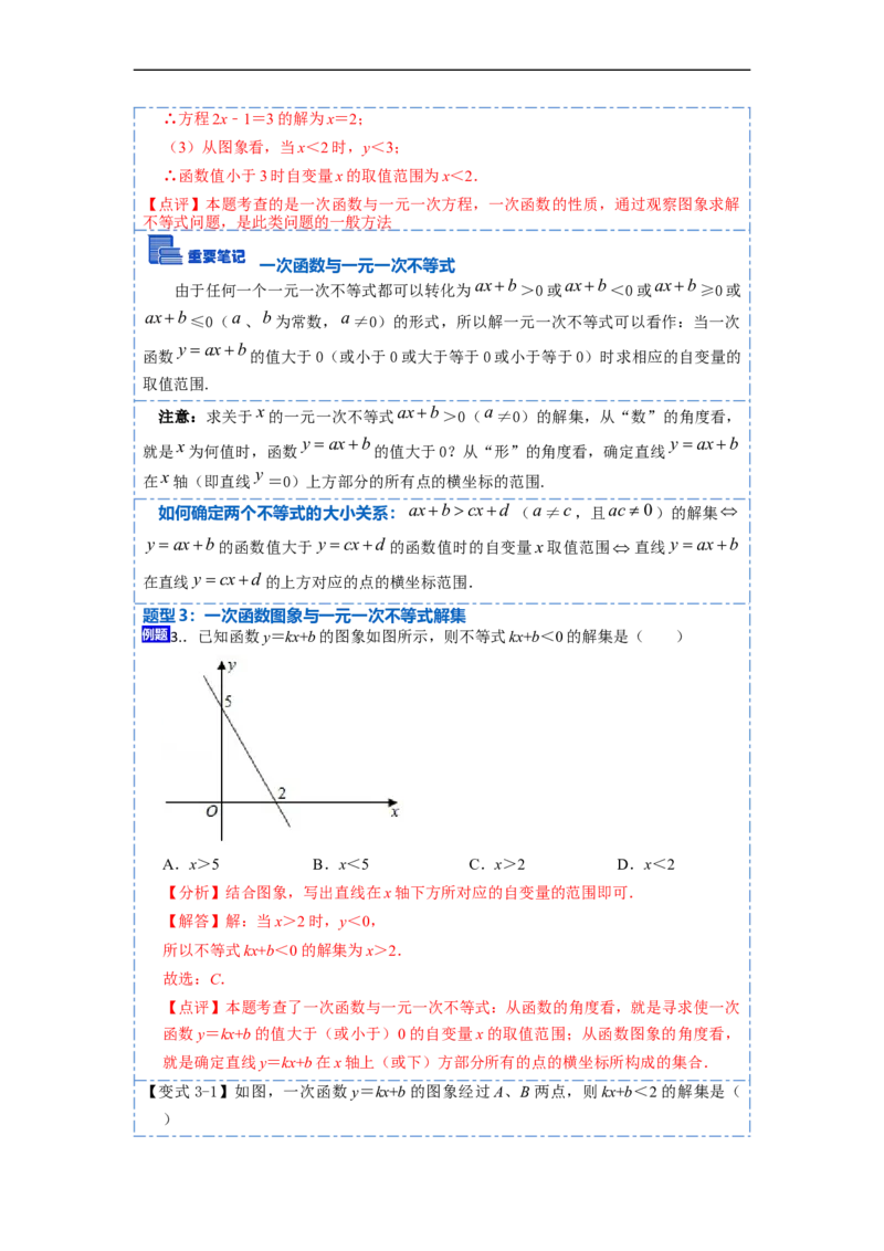 19.2.3一次函数与方程、不等式(精讲)-重要笔记八年级数学下学期重要考点精讲精练(人教版)（解析版）_初中数学人教版_八年级数学下册_保存转存之后查看(1)_旧版-可参考_07专项讲练