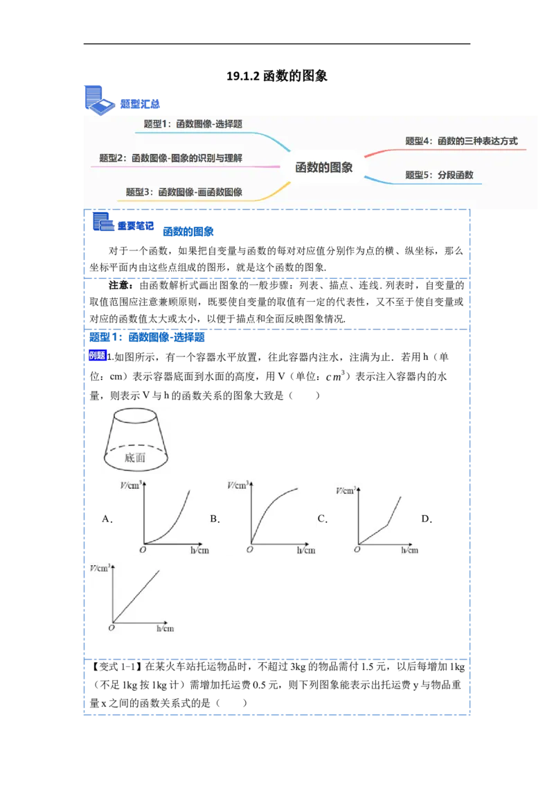 19.1.2函数的图象(精讲)-重要笔记八年级数学下学期重要考点精讲精练(人教版)（原卷版）_初中数学人教版_八年级数学下册_保存转存之后查看(1)_旧版-可参考_07专项讲练