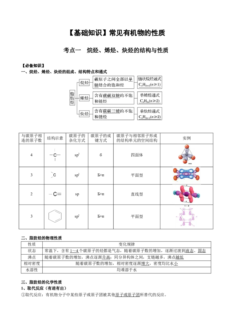 02考点一烷烃、烯烃、炔烃的结构与性质（解析版）_05高考化学_2025年新高考资料_一轮复习_2025年高考化学一轮复习基础知识讲义（新高考通用）（完结）_专题二有机化学