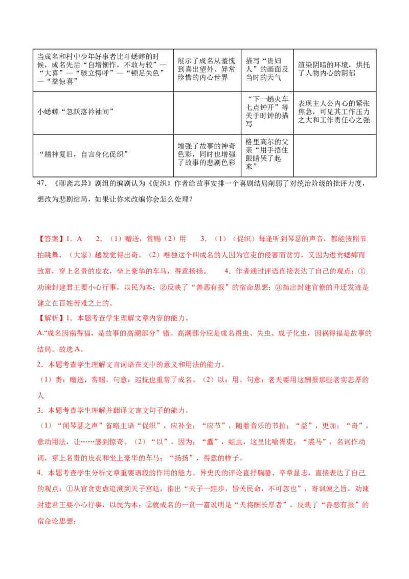 第14.1课促织（教师版）_高语_高中语文_必修下册_同步讲义