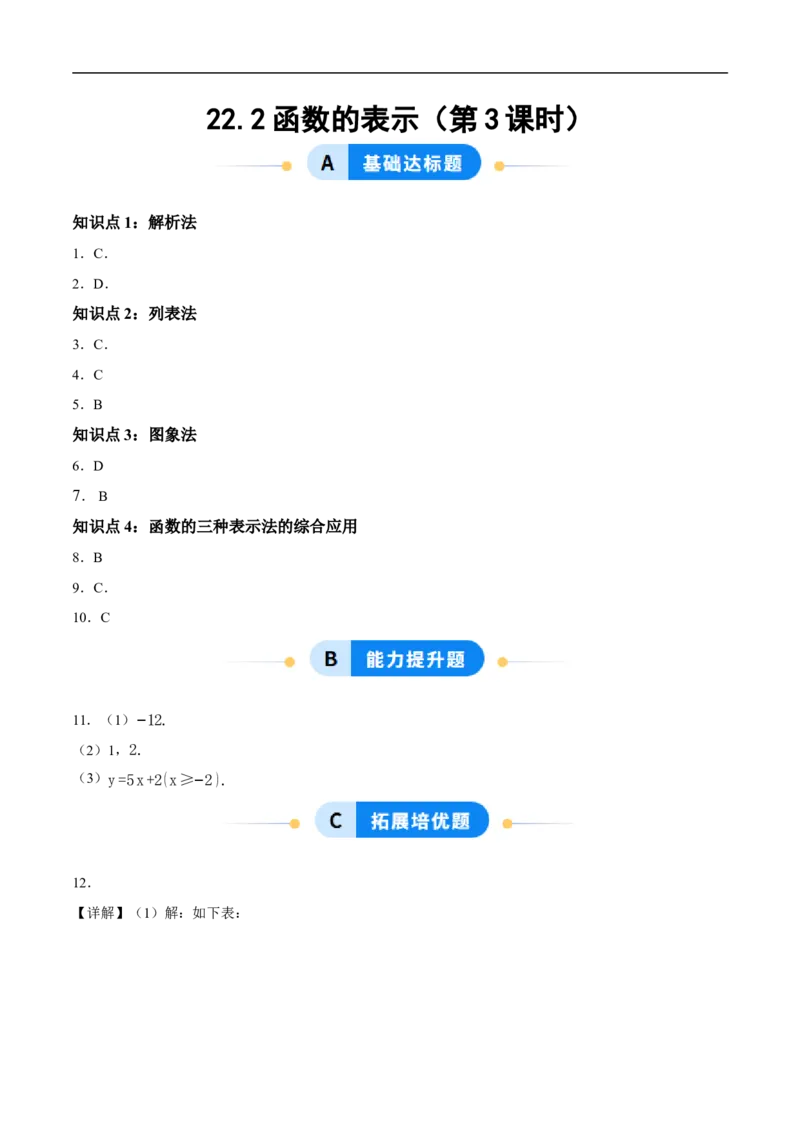 22.2函数的表示（第3课时）（分层作业）答案版_初中数学人教版_八年级数学下册_保存转存之后查看(1)_2026春季新版-持续更新中_第三套-东方_4分层作业