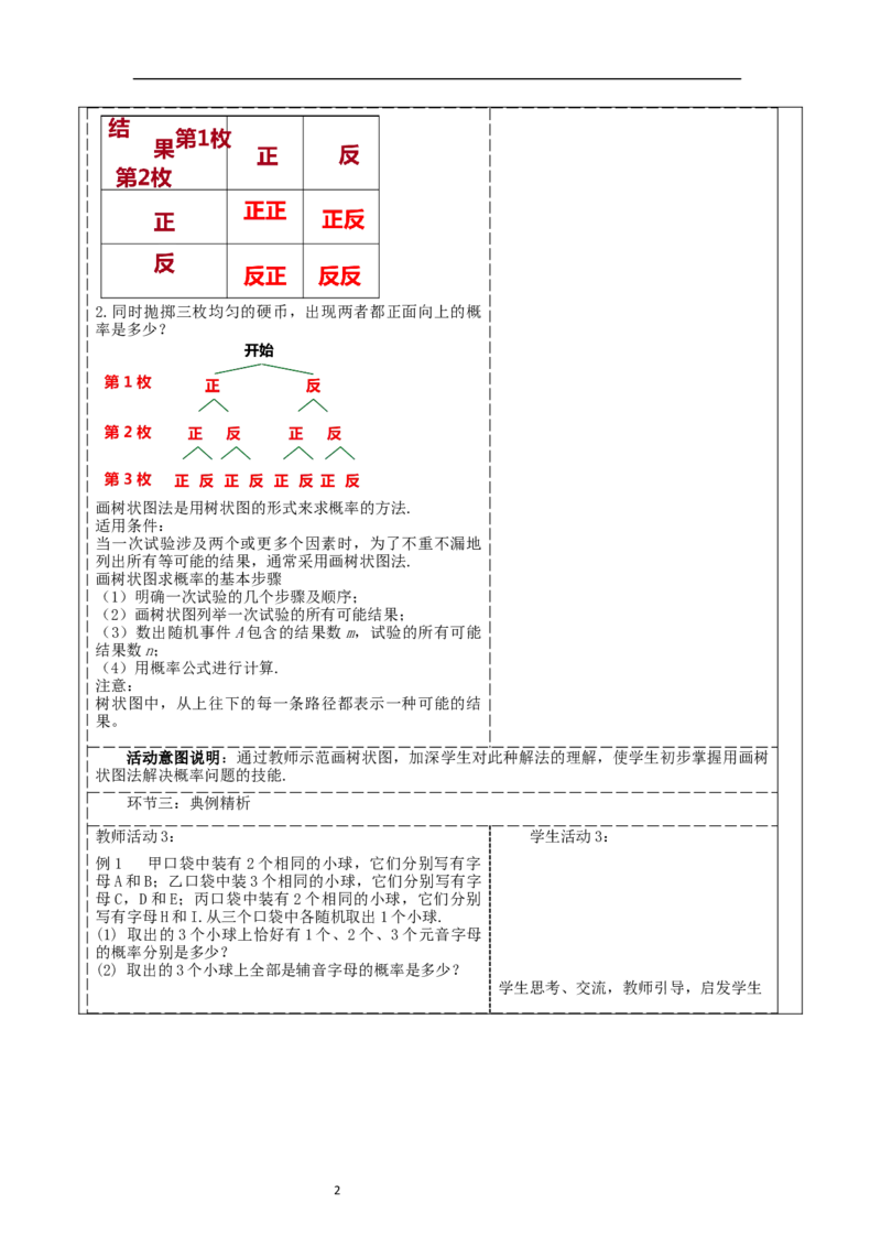 25.2.2用列举法求概率教学设计_初中数学人教版_9上-初中数学人教版_01课件+教案（配套）_课件+教案大单元教学_教案
