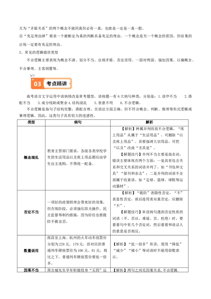 活动一教材中的考点：修改病句之逻辑错误（解析版）_高语_高中语文_选择性必修上册_同步讲义