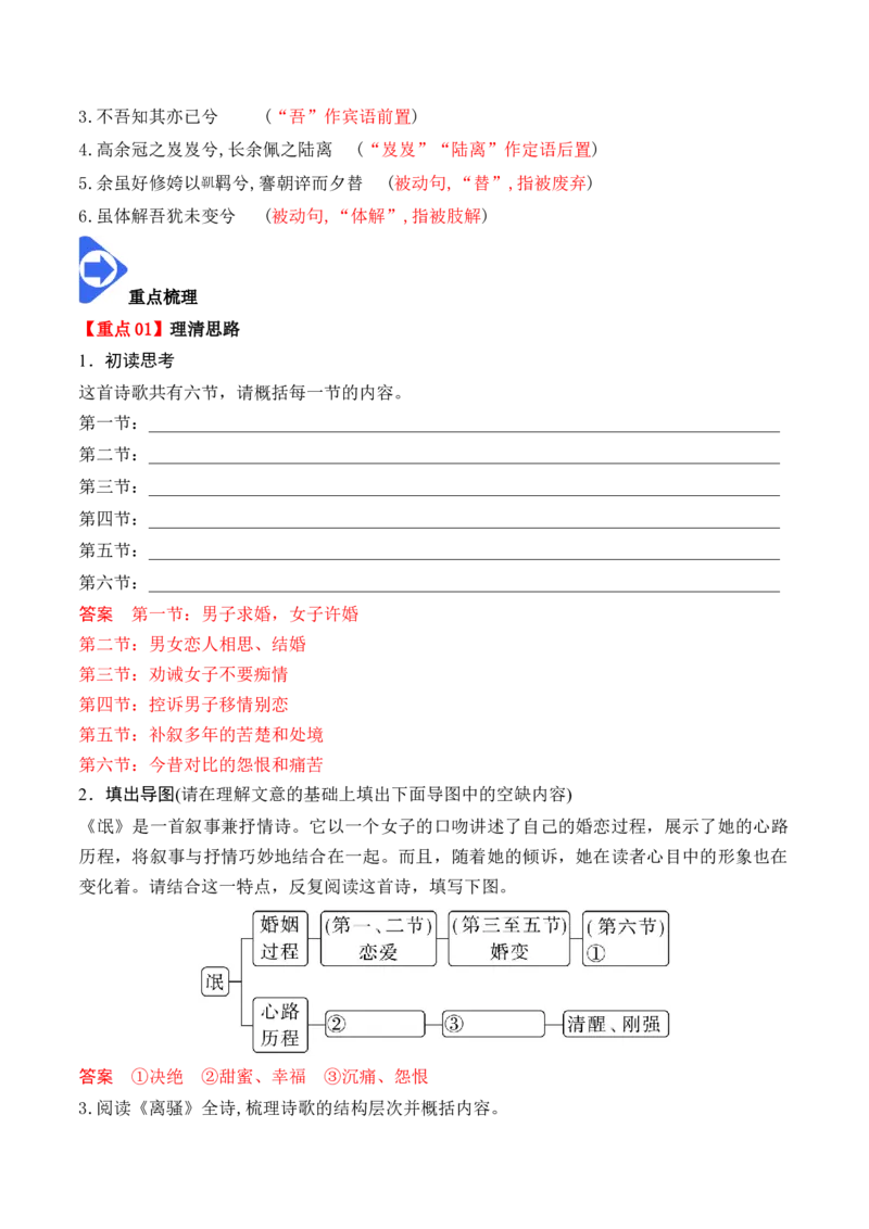 第1课《氓》《离骚》（教师版）-2023年高二语文同步精品讲义（选择性必修下册）_高语_2024年高中语文新人教版同步练习讲义word精讲精练高一高二电子版