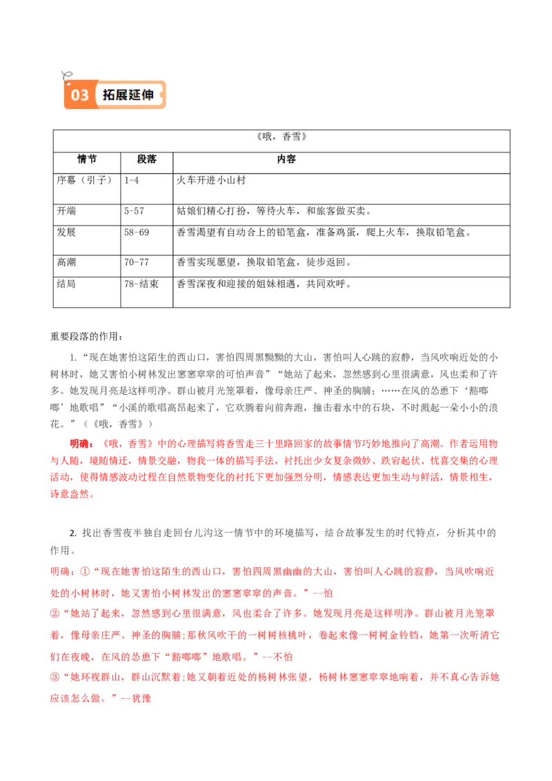 第3.1课百合花（教材中的考点：情节、语段的作用）（学生版）_高语_高中语文_必修上册_同步讲义
