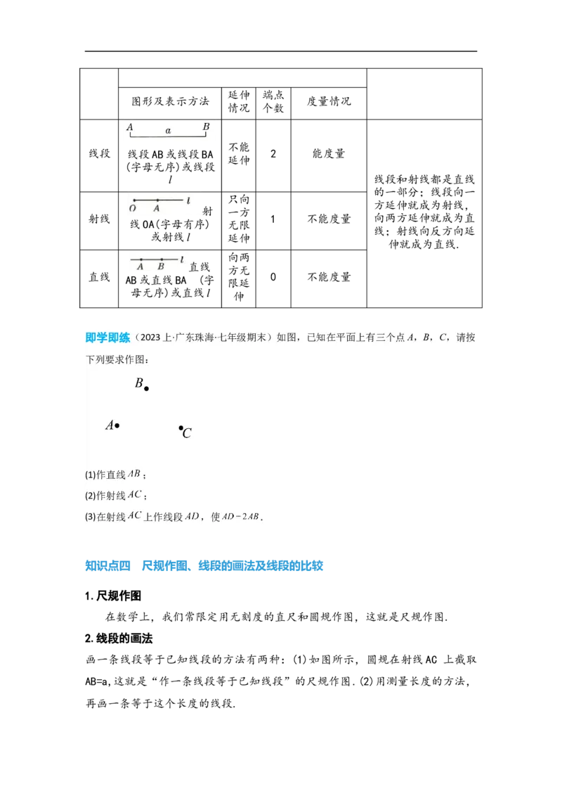 4.2直线、射线、线段（原卷版）_初中数学人教版_7上-初中数学人教版_7上-初中数学人教版（旧版）赠送_07专项讲练_划重点2023-2024学年七年级数学上册同步讲与练（人教版）