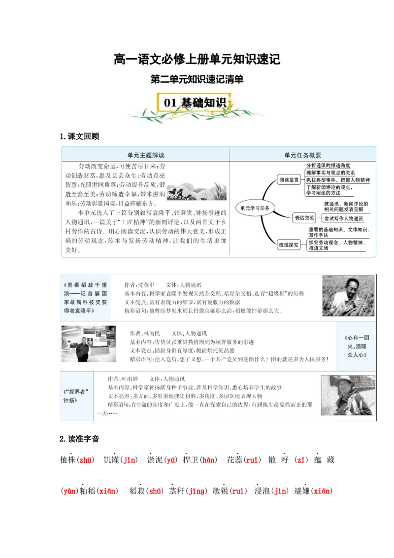 第二单元（知识清单）统编版必修上册）_高语_高中语文_必修上册_知识清单