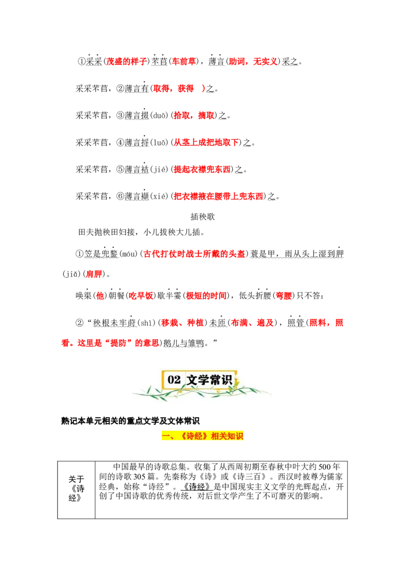 第二单元（知识清单）统编版必修上册）_高语_高中语文_必修上册_知识清单