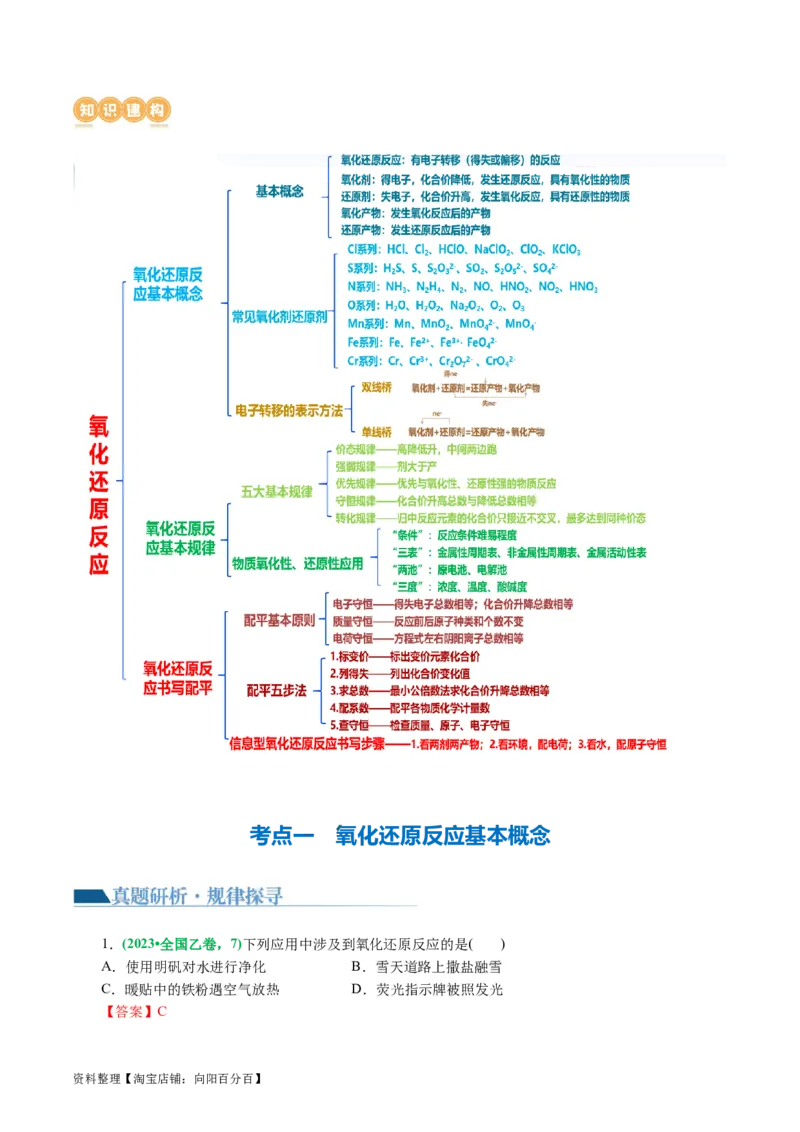 专题04氧化还原反应(讲义)(解析版)_05高考化学_新高考复习资料_2024年新高考资料_二轮复习资料_2024年高考化学二轮复习讲练测（新教材新高考）_配套讲义（原卷版+解析版）