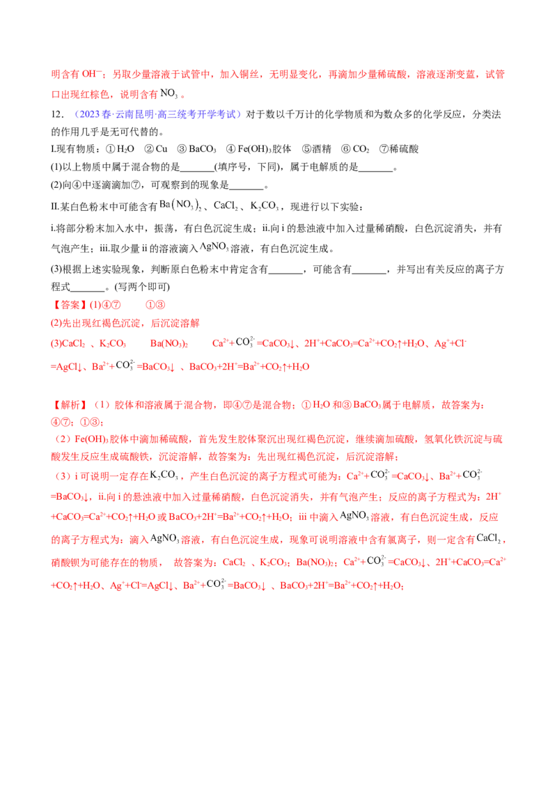 专题07离子共存离子的检验和推断-2024年高考化学一轮复习基础考点必刷好题（新教材新高考）（解析版）_05高考化学_2024年新高考资料_1.2024一轮复习