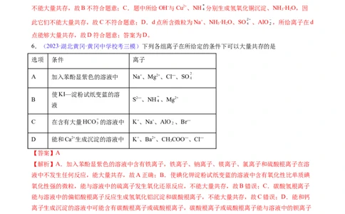 专题07离子共存离子的检验和推断-2024年高考化学一轮复习基础考点必刷好题（新教材新高考）（解析版）_05高考化学_2024年新高考资料_1.2024一轮复习