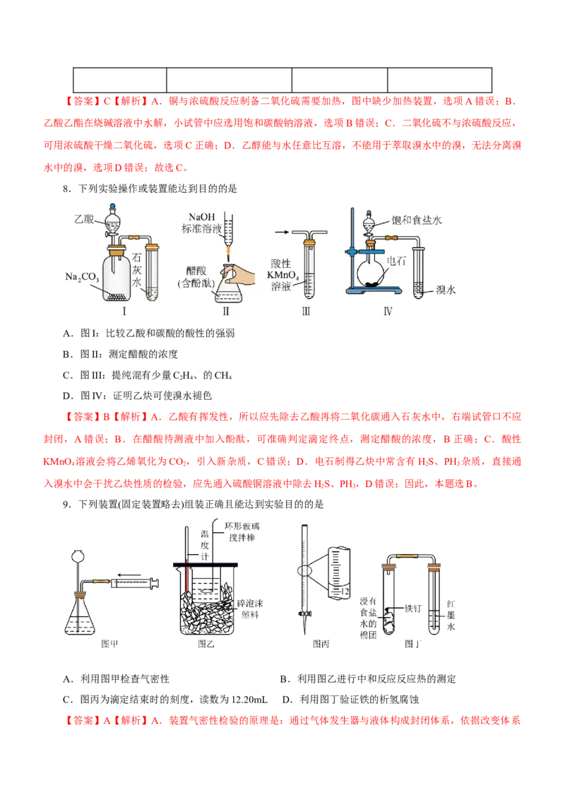 专题11化学实验基础（测）-2023年高考化学二轮复习讲练测（新高考专用）（解析版）_05高考化学_新高考复习资料_2023年新高考资料_二轮复习