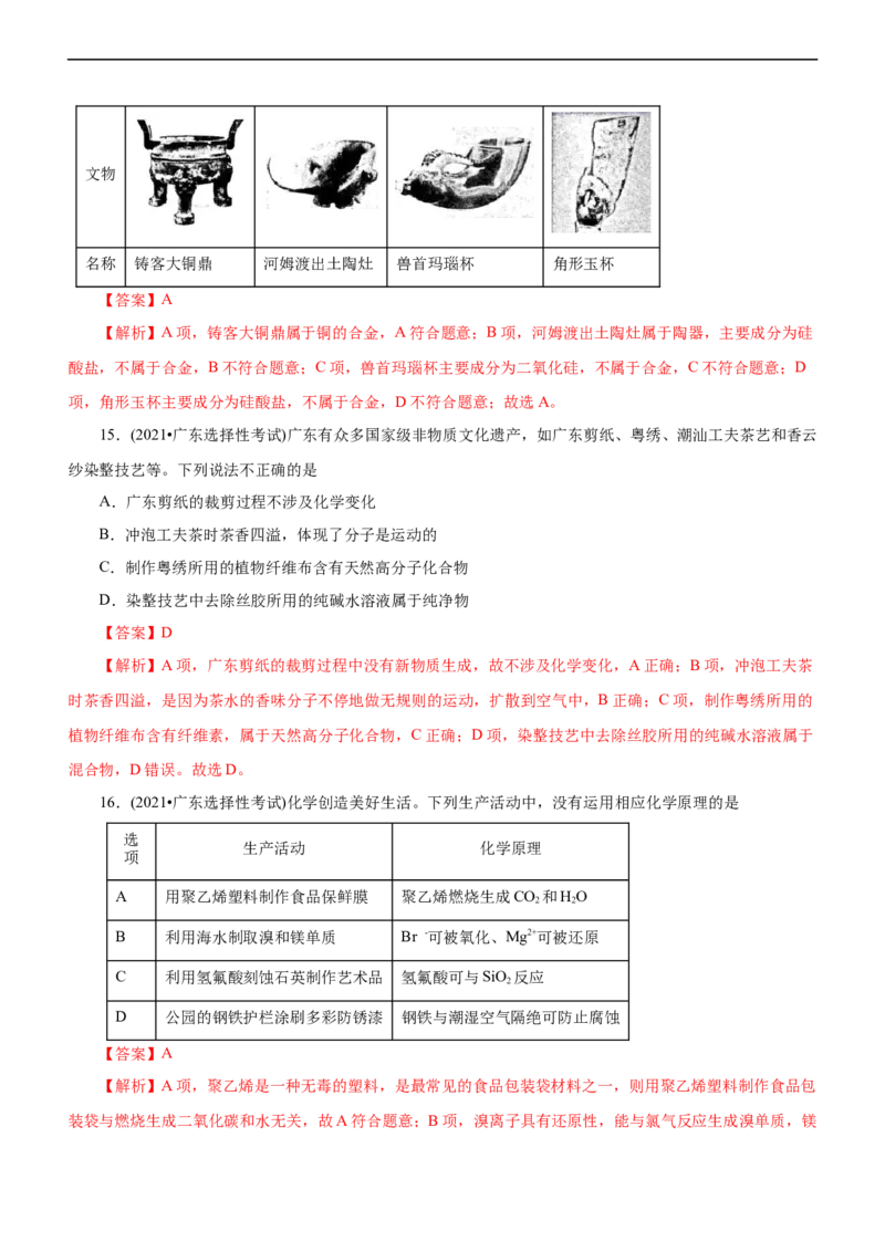 专题01化学与STSE（练）（解析版）_05高考化学_通用版（老高考）复习资料_2023年复习资料_二轮复习_2023年高考化学二轮复习讲练测（全国通用）