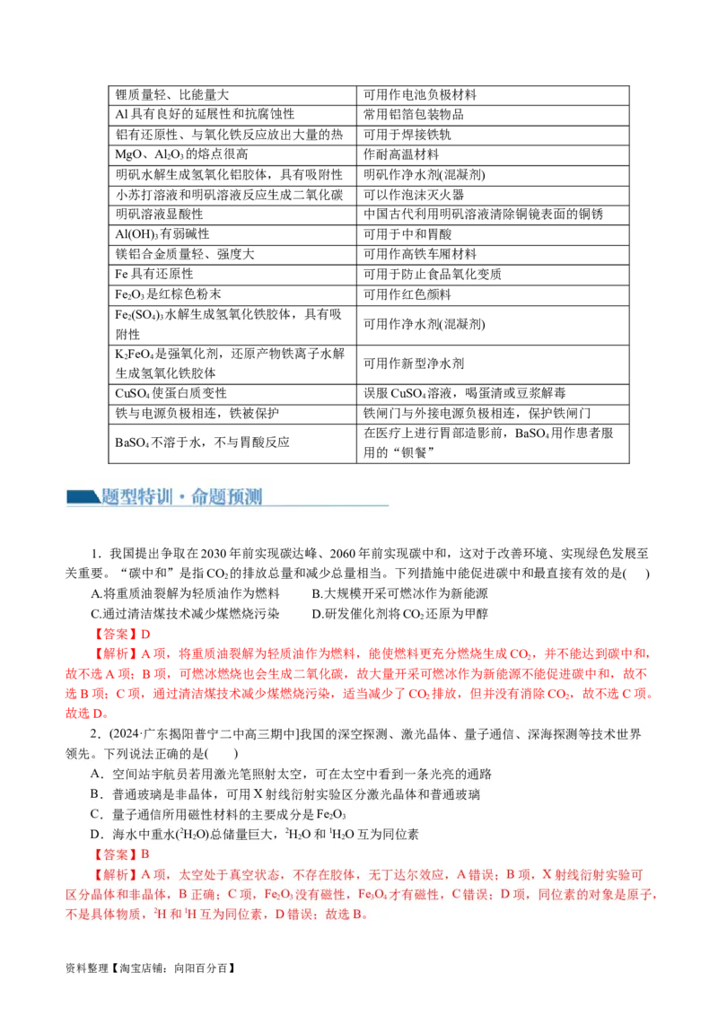 专题01化学物质及其变化（讲义）（解析版）_05高考化学_新高考复习资料_2024年新高考资料_二轮复习资料_2024年高考化学二轮复习讲练测（新教材新高考）_配套讲义（原卷版+解析版）