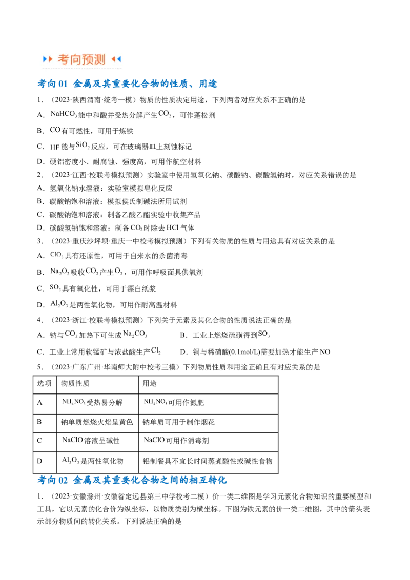 专题05金属及其重要化合物（讲义）（原卷版）_05高考化学_2024年新高考资料_2.2024二轮复习_高频考点2024年高考化学二轮复习高频考点追踪与预测（新高考专用）