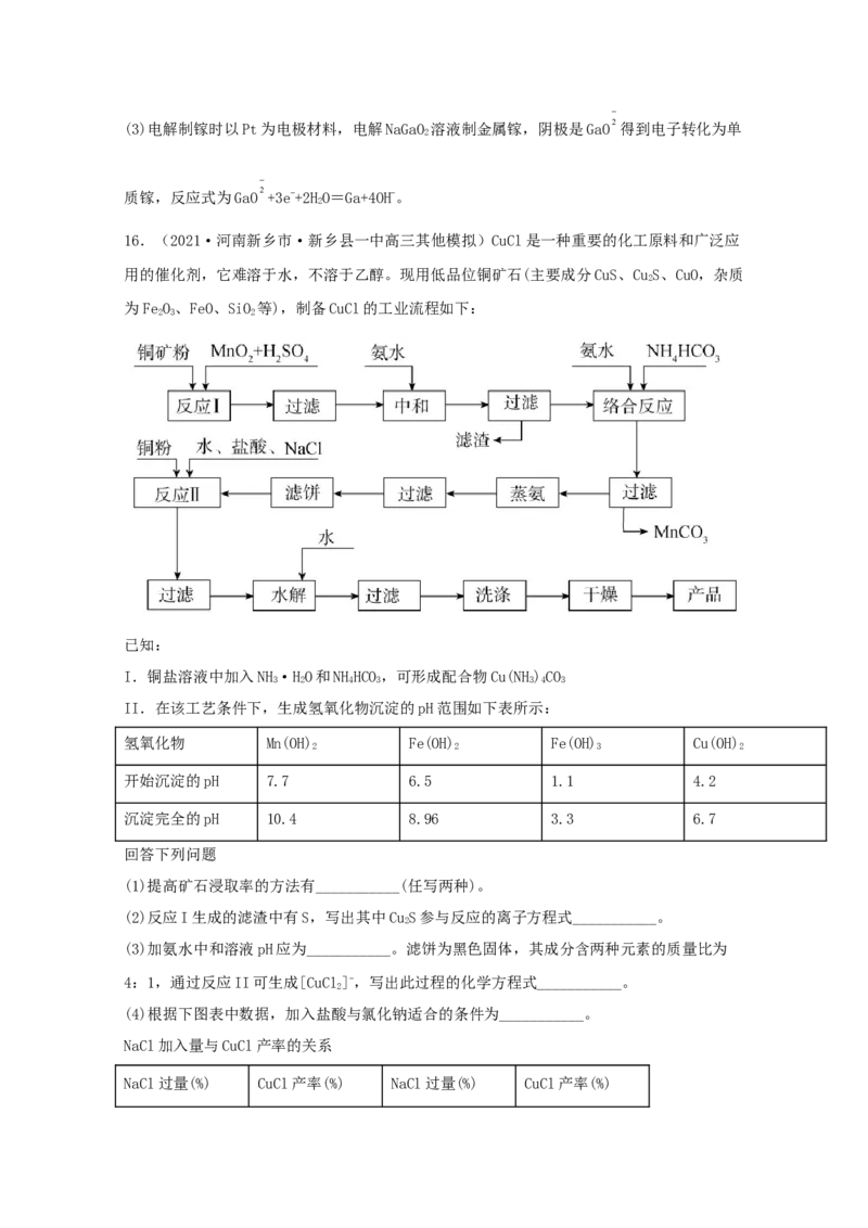 专题20工业流程题（教师版含解析）2021年高考化学真题和模拟题分类汇编_05高考化学_新高考复习资料_2023年新高考资料_一轮复习_2023年新高考大一轮复习讲义