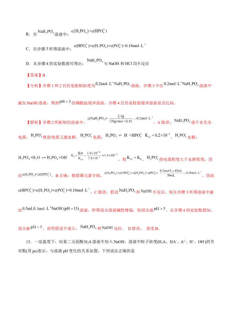 专题06水溶液中的离子平衡（测）解析版-2023年高考化学二轮复习讲练测（新高考专用）_05高考化学_新高考复习资料_2023年新高考资料_二轮复习