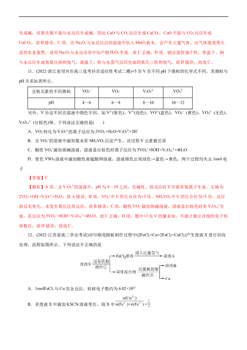 专题06金属及其化合物（练）（解析版）_05高考化学_通用版（老高考）复习资料_2023年复习资料_二轮复习_2023年高考化学二轮复习讲练测（全国通用）