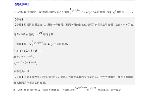专题11整式的加减之九大考点(解析版)_初中数学人教版_7上-初中数学人教版_7上-初中数学人教版（旧版）赠送_07专项讲练