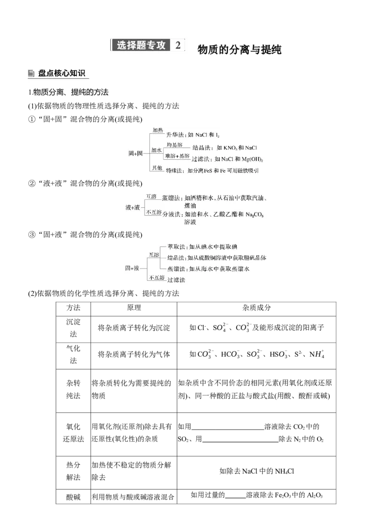 专题七　选择题专攻2　物质的分离与提纯淘宝店：红太阳资料库_05高考化学_2025年新高考资料_二轮复习_2025年高考化学大二轮_2025化学二轮复习_大二轮专题复习_专题七　化学实验