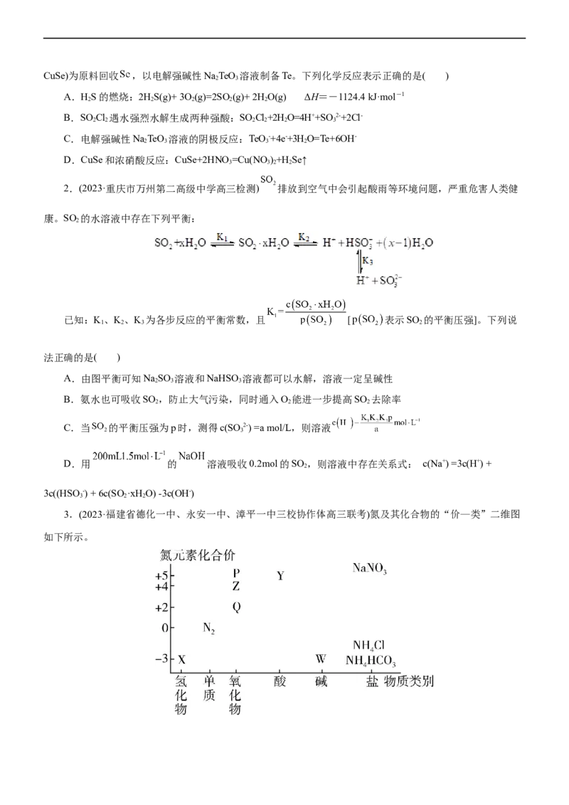 专题07非金属及其化合物（练）（原卷版）_05高考化学_通用版（老高考）复习资料_2023年复习资料_二轮复习_2023年高考化学二轮复习讲练测（全国通用）