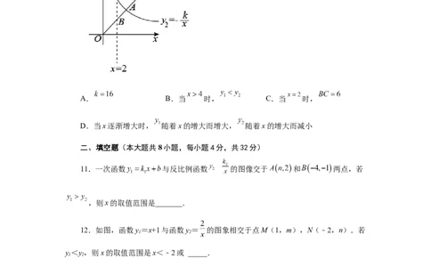 专题26.17反比例函数与一次函数专题（基础篇）（专项练习）-2022-2023学年九年级数学下册基础知识专项讲练（人教版）_初中数学人教版_9下-初中数学人教版_07专项讲练