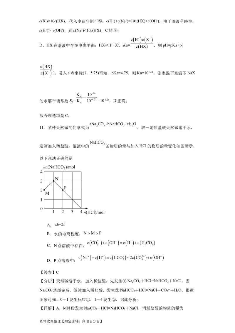 专项训练水的电离程度大小比较（解析版）_05高考化学_新高考复习资料_2024年新高考资料_一轮复习资料_2024届高三化学一轮复习&mdash;专项训练