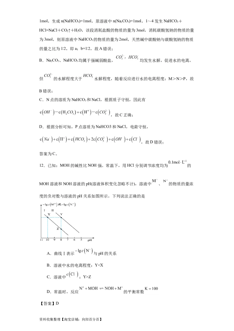 专项训练水的电离程度大小比较（解析版）_05高考化学_新高考复习资料_2024年新高考资料_一轮复习资料_2024届高三化学一轮复习&mdash;专项训练