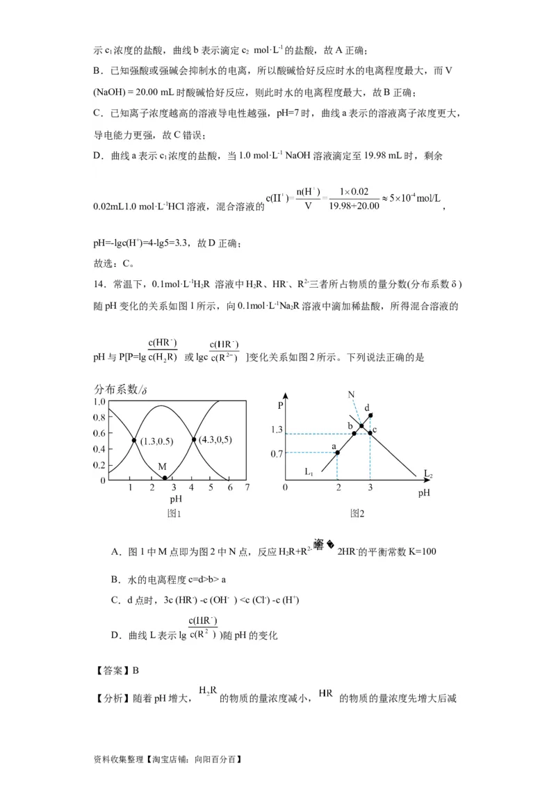 专项训练水的电离程度大小比较（解析版）_05高考化学_新高考复习资料_2024年新高考资料_一轮复习资料_2024届高三化学一轮复习&mdash;专项训练