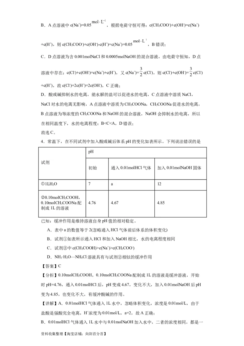 专项训练水的电离程度大小比较（解析版）_05高考化学_新高考复习资料_2024年新高考资料_一轮复习资料_2024届高三化学一轮复习&mdash;专项训练