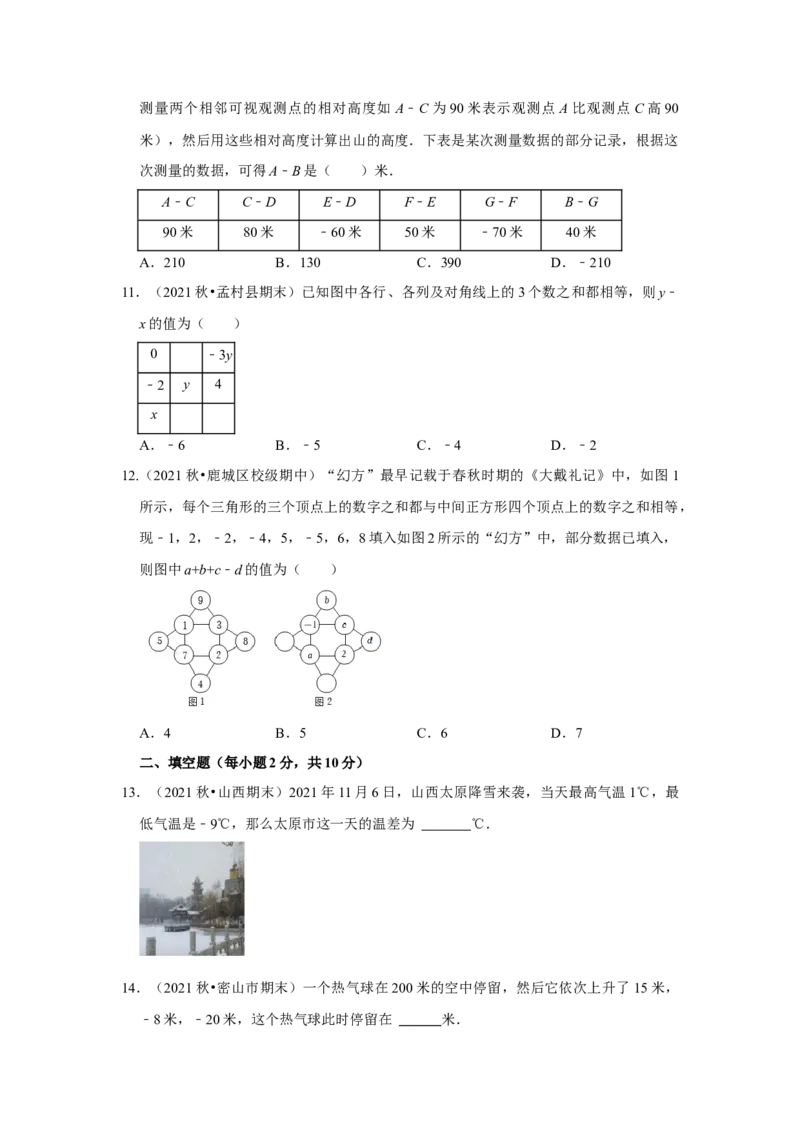 专题03有理数加减法（专题测试）(原卷版）_初中数学人教版_7上-初中数学人教版_7上-初中数学人教版（旧版）赠送_06习题试卷_6期中期末复习专题