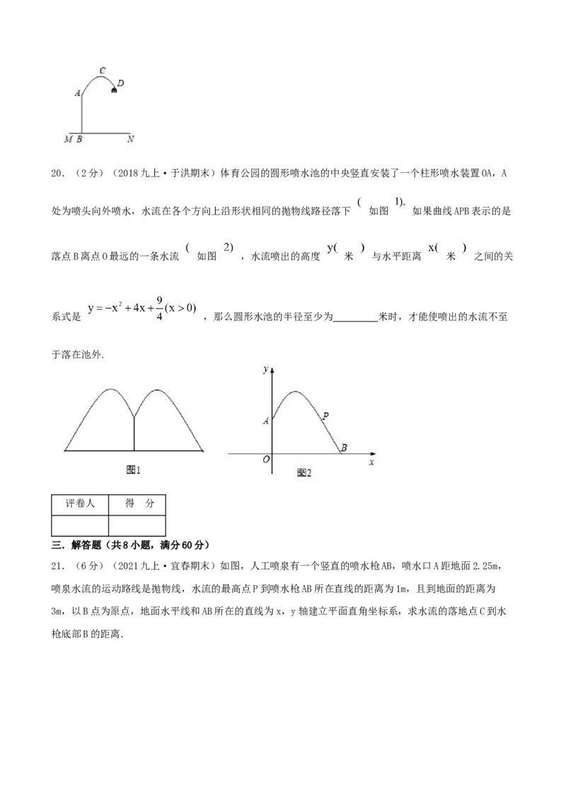 专题11二次函数的实际应用&mdash;喷水问题（原卷版）_初中数学人教版_9上-初中数学人教版_07专项讲练_挑战压轴题九年级数学上册压轴题专题精选汇编（人教版）