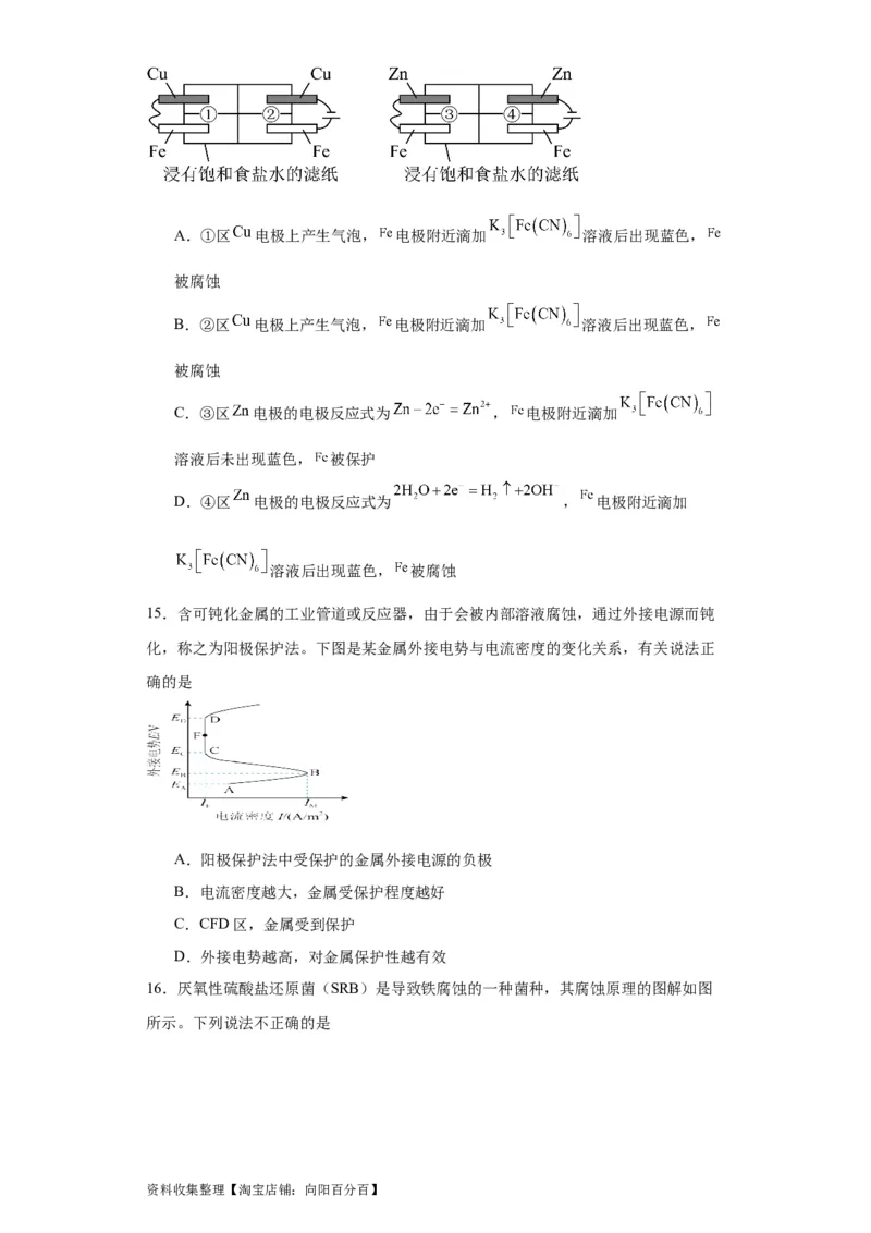 专项训练金属的腐蚀与防护（原卷版）_05高考化学_新高考复习资料_2024年新高考资料_一轮复习资料_2024届高三化学一轮复习&mdash;专项训练