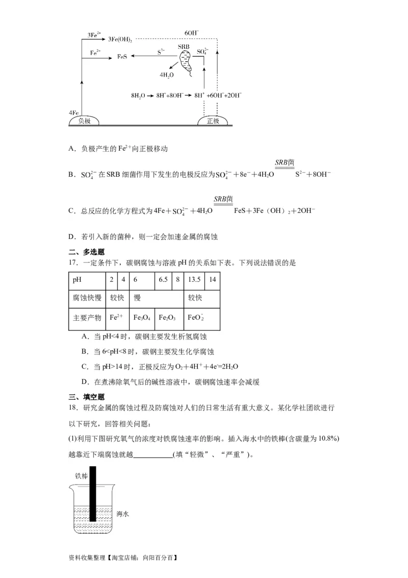 专项训练金属的腐蚀与防护（原卷版）_05高考化学_新高考复习资料_2024年新高考资料_一轮复习资料_2024届高三化学一轮复习&mdash;专项训练