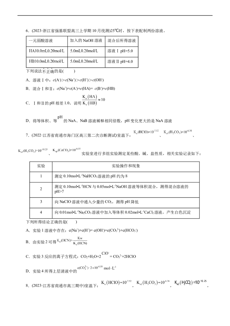 专题11水溶液中离子反应（练）（原卷版）_05高考化学_通用版（老高考）复习资料_2023年复习资料_二轮复习_2023年高考化学二轮复习讲练测（全国通用）