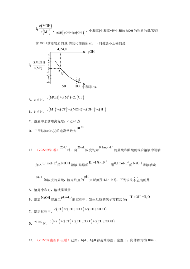 专题九水溶液中的离子平衡专题检验（实战演练）-高考引领教学2023年高考化学二轮针对性复习方案（原卷版）_05高考化学_通用版（老高考）复习资料_2023年复习资料_二轮复习