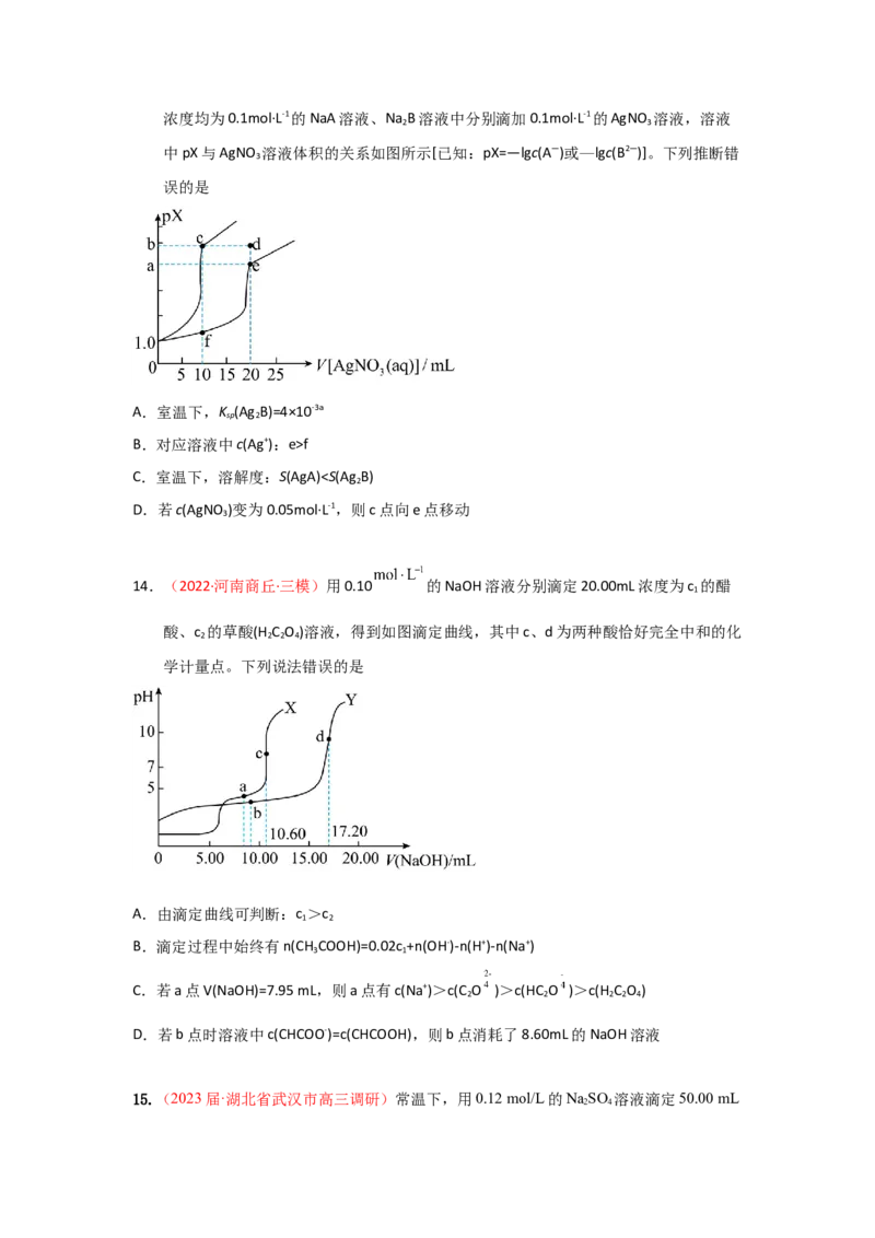 专题九水溶液中的离子平衡专题检验（实战演练）-高考引领教学2023年高考化学二轮针对性复习方案（原卷版）_05高考化学_通用版（老高考）复习资料_2023年复习资料_二轮复习