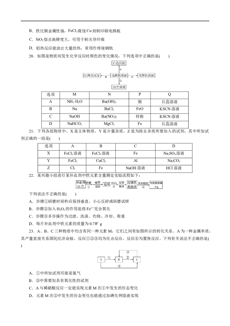 专题03铁金属材料-2023年高考化学一轮复习小题多维练（原卷版）_05高考化学_通用版（老高考）复习资料_2023年复习资料_一轮复习_2023年高考化学一轮复习小题多维练（全国通用）