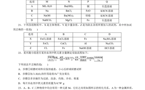 专题03铁金属材料-2023年高考化学一轮复习小题多维练（原卷版）_05高考化学_通用版（老高考）复习资料_2023年复习资料_一轮复习_2023年高考化学一轮复习小题多维练（全国通用）
