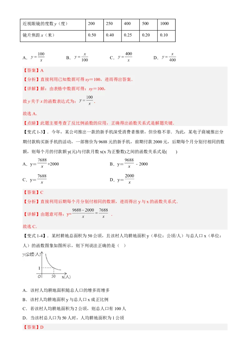 专题26.4实际问题与反比例函数（解析版）_初中数学人教版_9下-初中数学人教版_07专项讲练_2022-2023学年九年级数学下册重点题型讲练测（人教版）