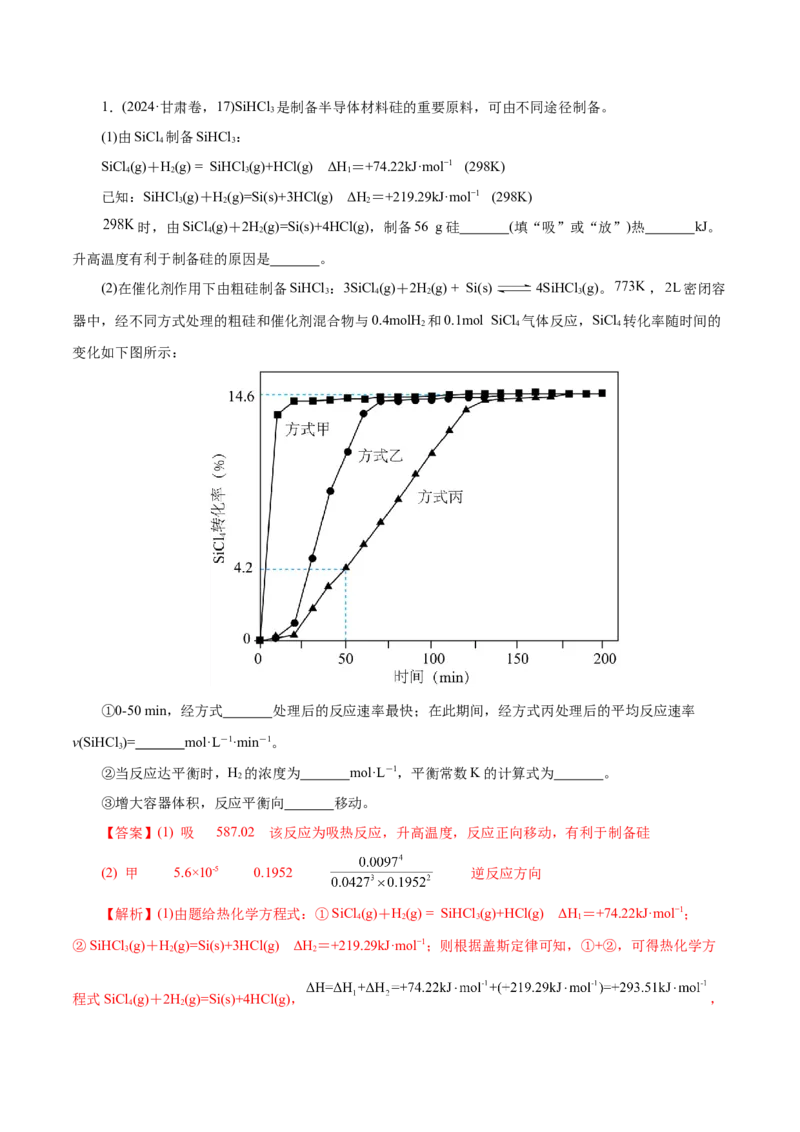 专题09大题突破&mdash;&mdash;化学反应原理综合（练习）（解析版）_05高考化学_2025年新高考资料_二轮复习_上好课2025年高考化学二轮复习讲练测（新高考通用）3379109_主题三化学反应原理