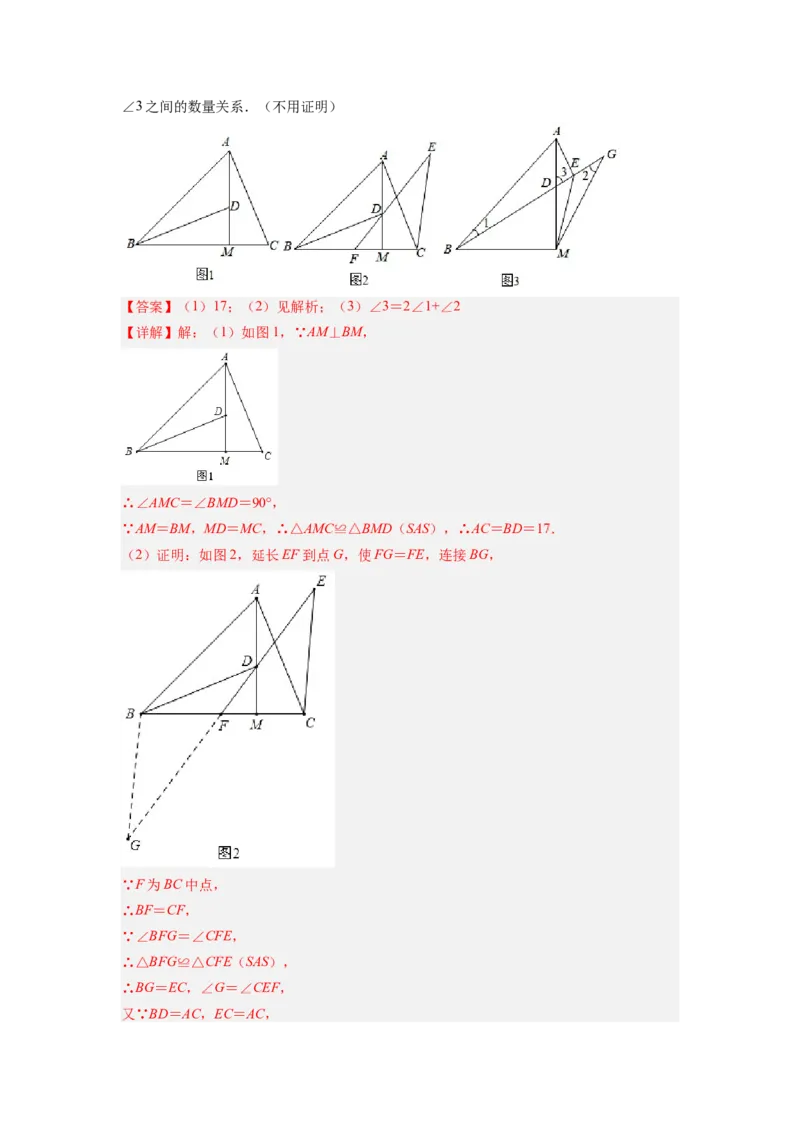 专题04倍长中线模型（解析版）_初中数学人教版_8上-初中数学人教版_旧版_07专项讲练_八年级数学上册全等三角形基本模型探究（人教版）